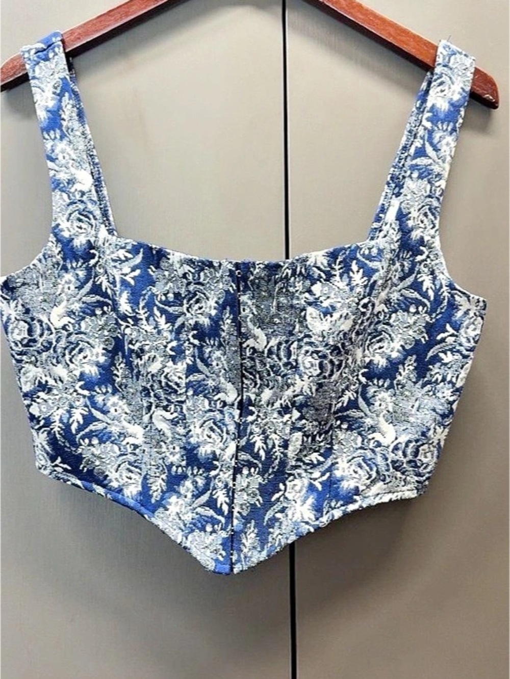 Blue & White Floral Denim Corset Top
